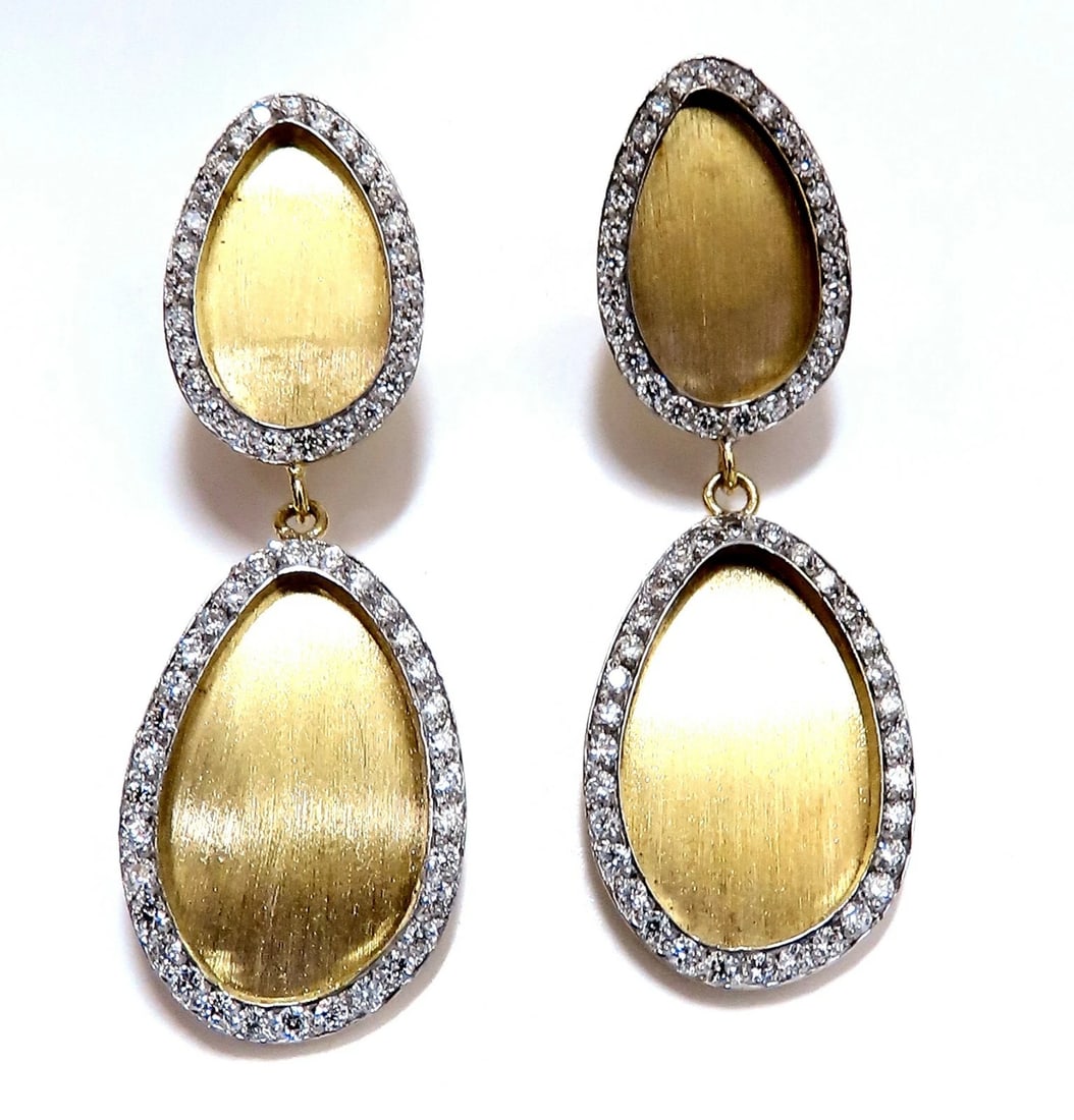 1.30ct Natural Diamonds Tear Drop Form Brush Finish Clip Earrings 14 Karat** - 2