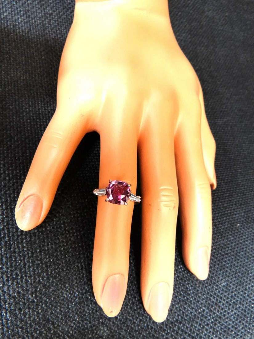 GIA Certified 3ct Natural purple pink Sapphire Diamonds Ring 18kt plat *v - 5