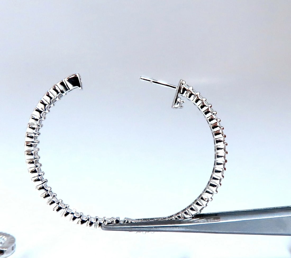 1.50ct Natural Diamond Hoop Earrings 14kt White Gold 1.35 inch** - 2
