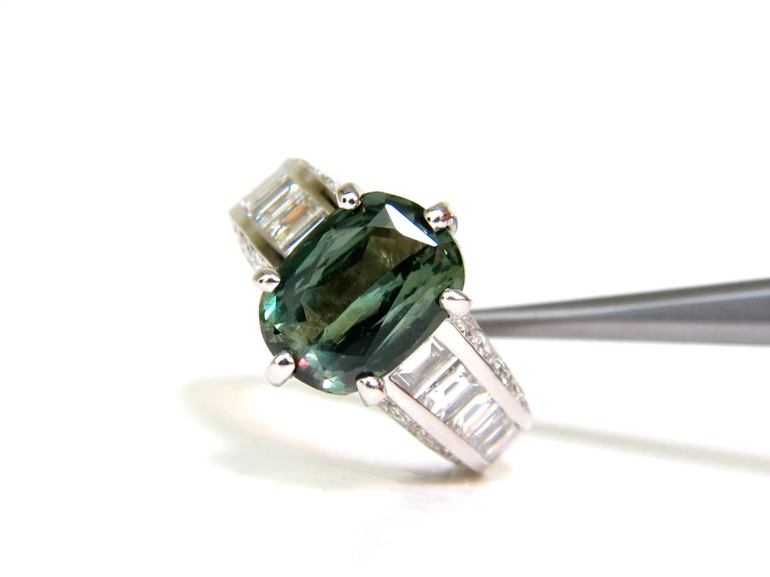 GIA CERTIFIED FINE GEM GREEN 7.60CT NATURAL CHRYSOBERYL DIAMOND RING 14kt*v - 5