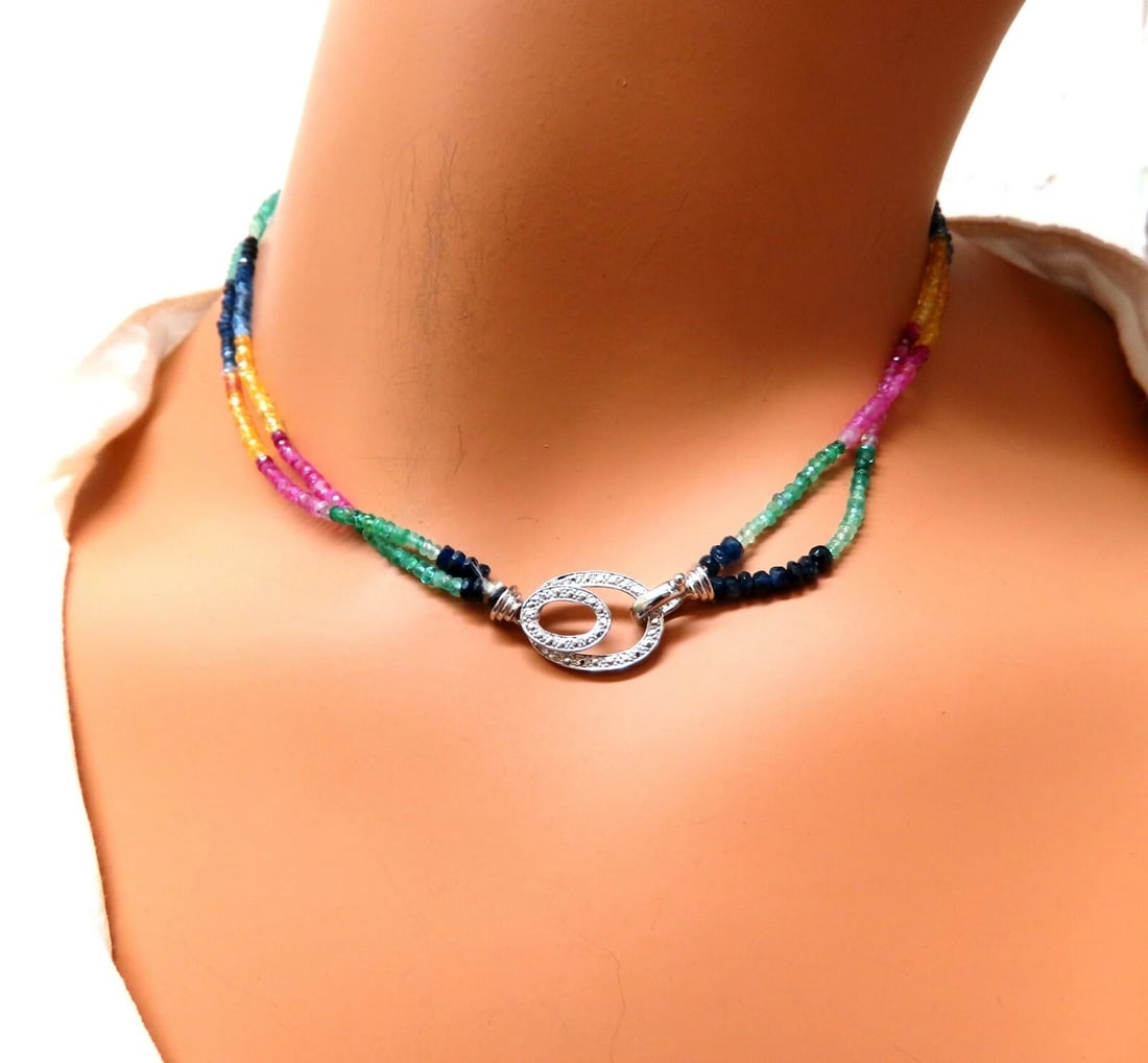 50ct natural sapphire emerald beads necklace 14kt** - 3