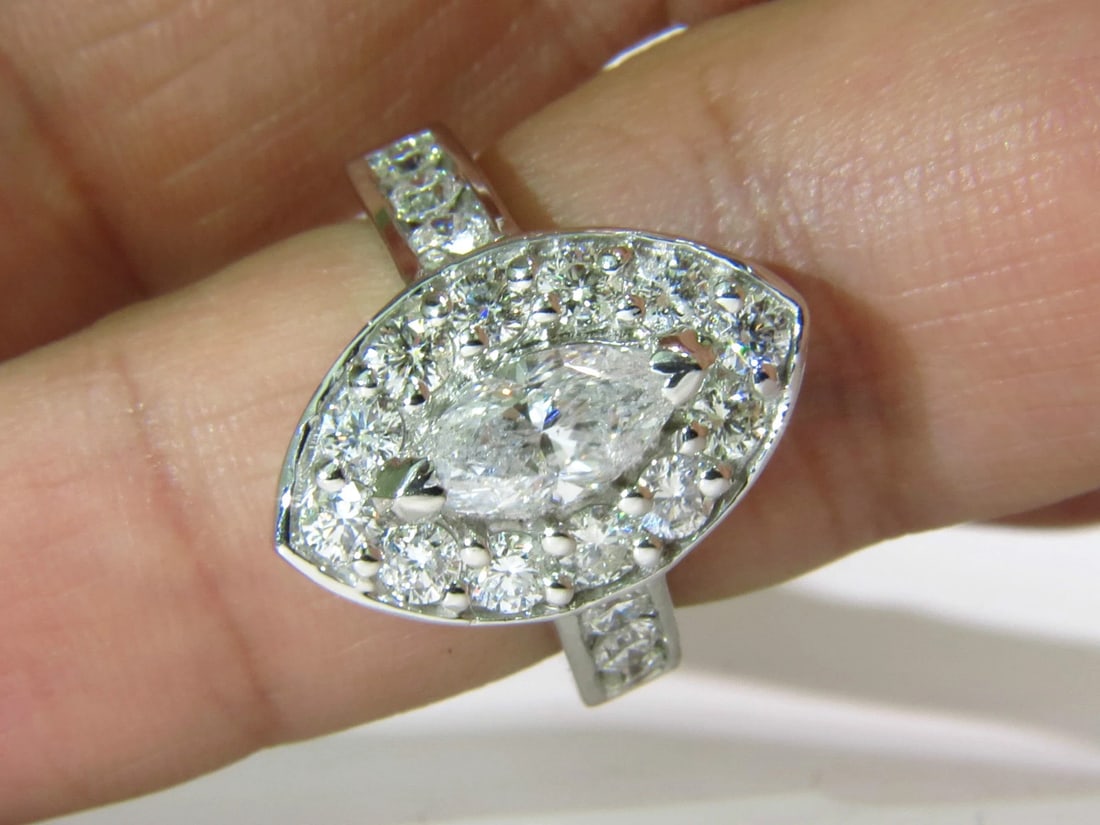 2.62ct NATURAL DIAMONDS CLUSTER RING MARQUISE and ROUNDS 14KT HALO DECO*v - 4