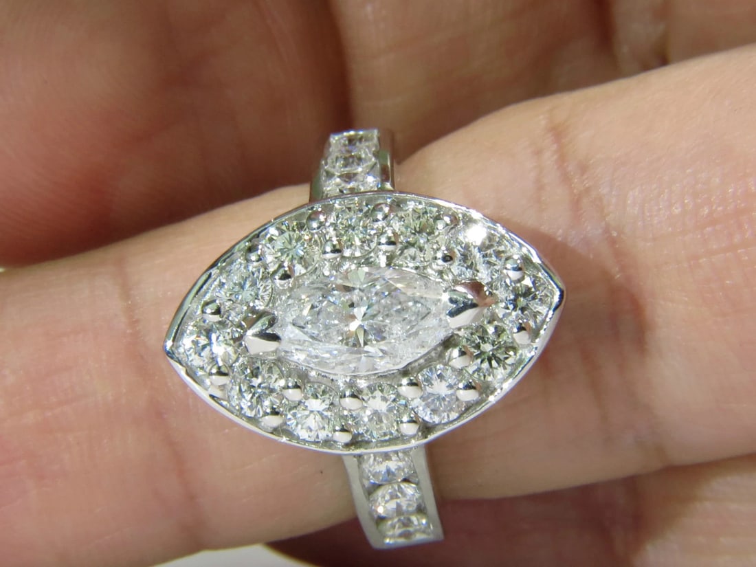 2.62ct NATURAL DIAMONDS CLUSTER RING MARQUISE and ROUNDS 14KT HALO DECO*v - 5