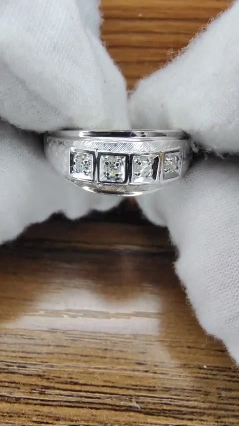 Mens .15ct natural round cut diamonds wide band bead 14 karat *v - 2
