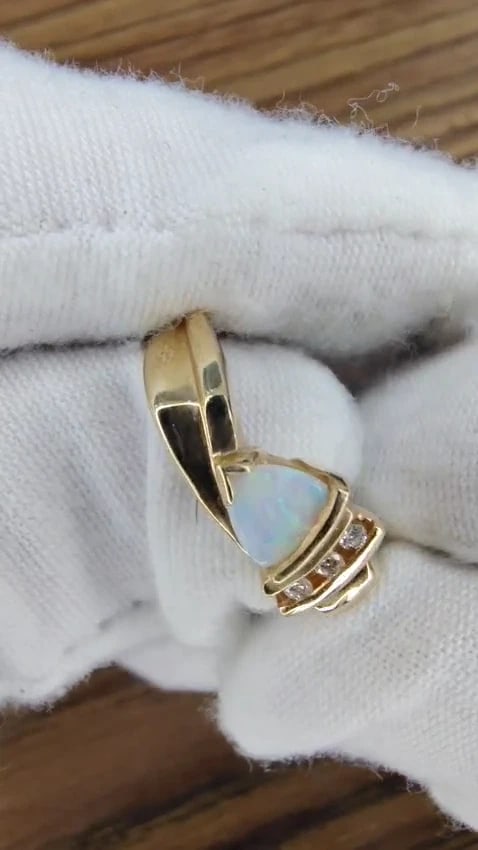 1.10ct Natural Australia Opal Diamonds Ring 14kt Gold #12430 *v - 2