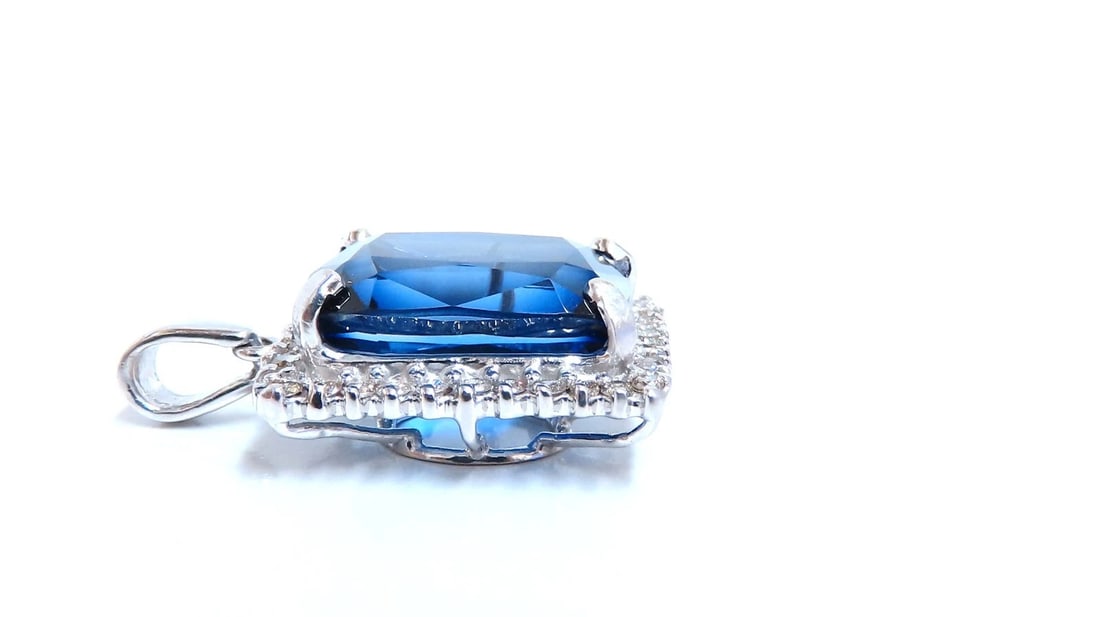 23.40ct Lab Cushion Blue Sapphire Diamonds pendant 14kt ** - 2