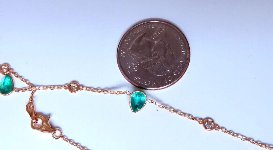 2.70ct. Natural Pear Emeralds Diamonds Yard Necklace 14kt ** - 2