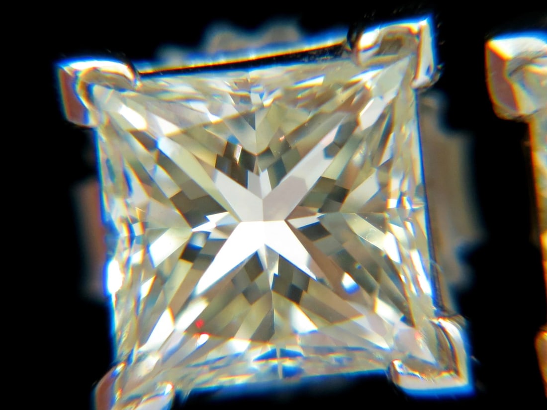 2.00CT NATURAL PRINCESS CUT DIAMOND STUD EARRINGS J/SI-1 14KT** - 3