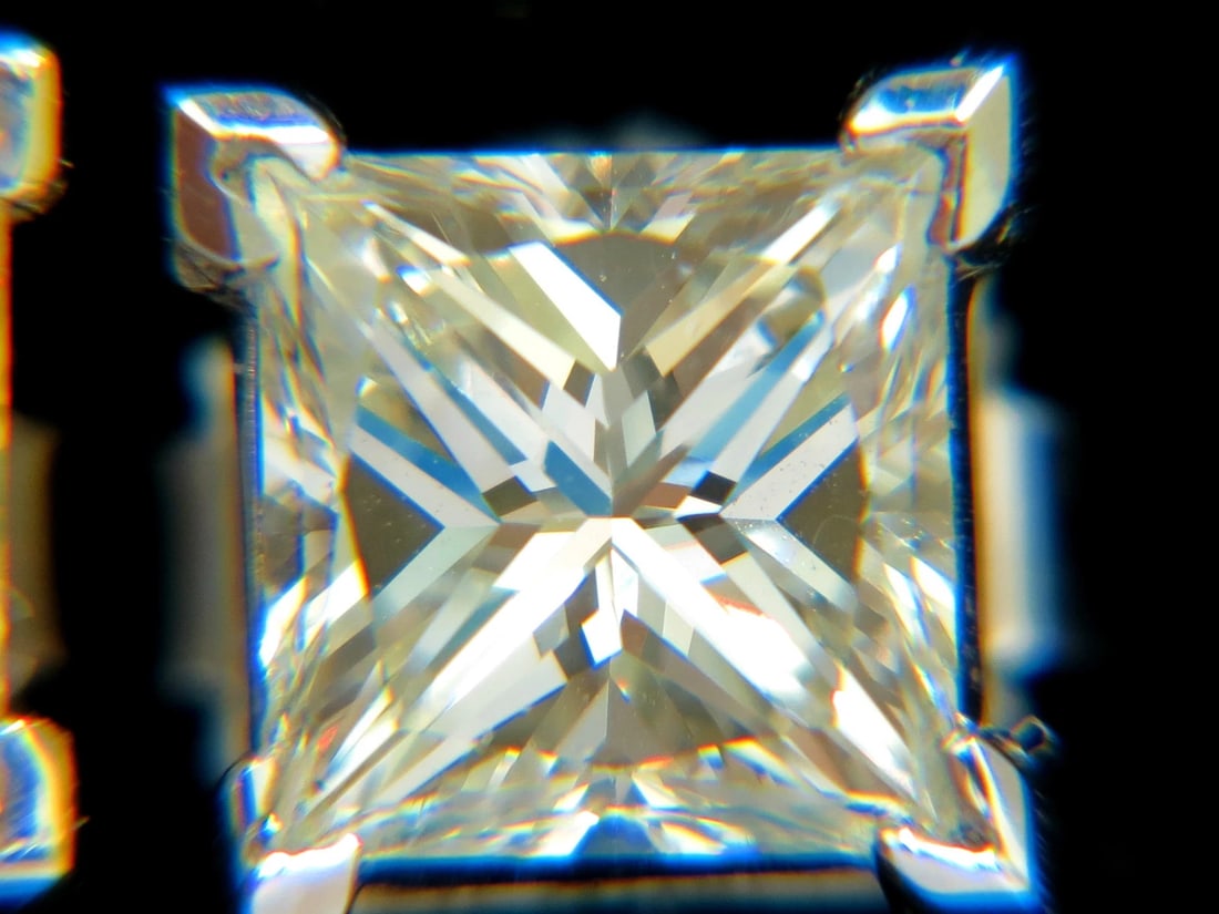 2.00CT NATURAL PRINCESS CUT DIAMOND STUD EARRINGS J/SI-1 14KT** - 4