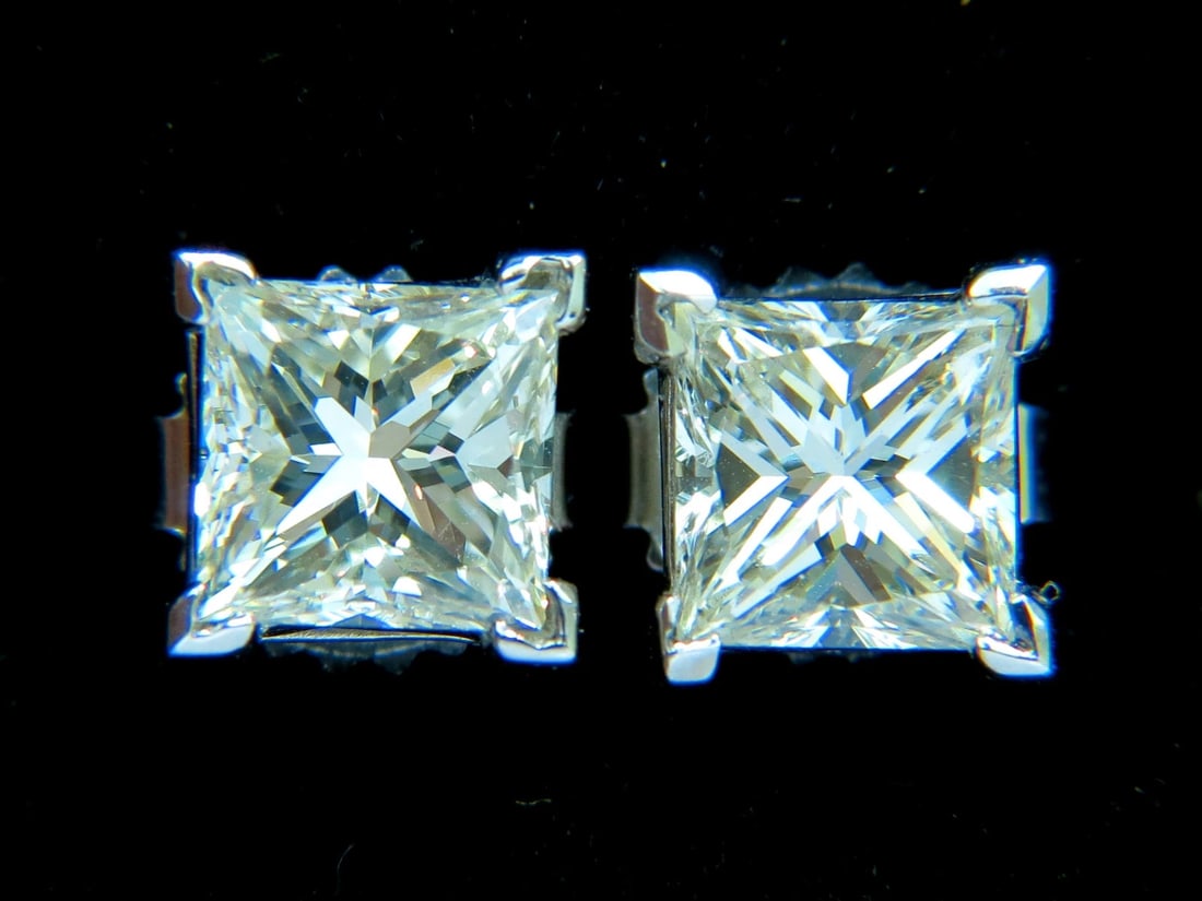 2.00CT NATURAL PRINCESS CUT DIAMOND STUD EARRINGS J/SI-1 14KT** - 5