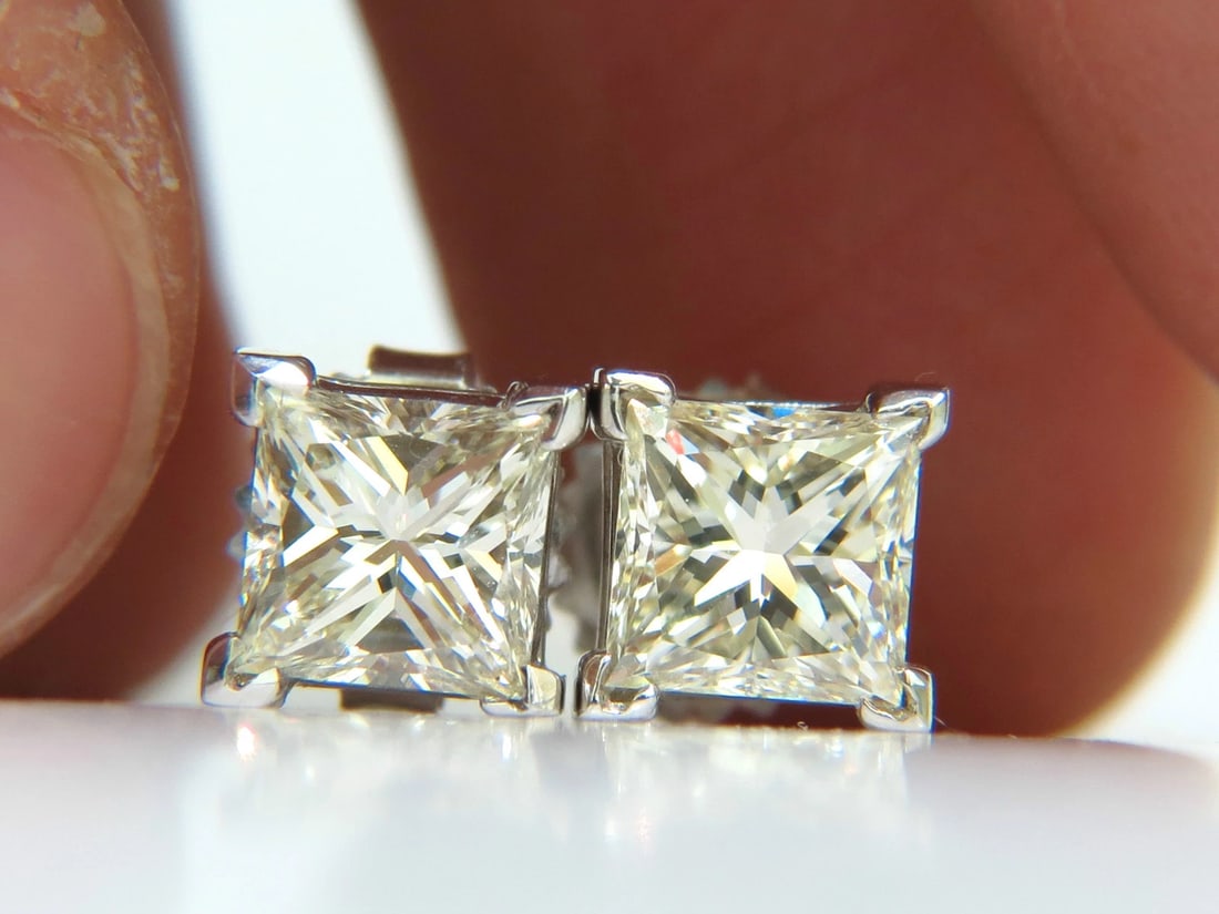 2.00CT NATURAL PRINCESS CUT DIAMOND STUD EARRINGS J/SI-1 14KT** - 8