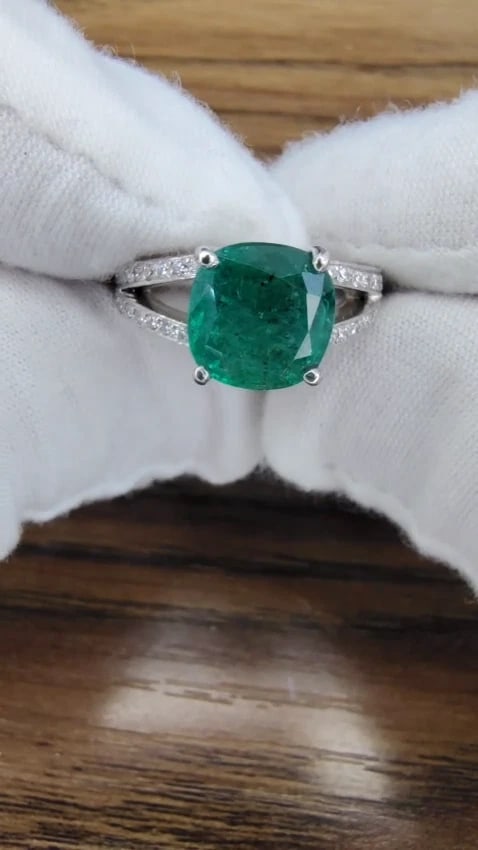 5.30ct Natural Cushion Emerald Diamonds Ring Platinum Split Shank Fine Green *v - 2