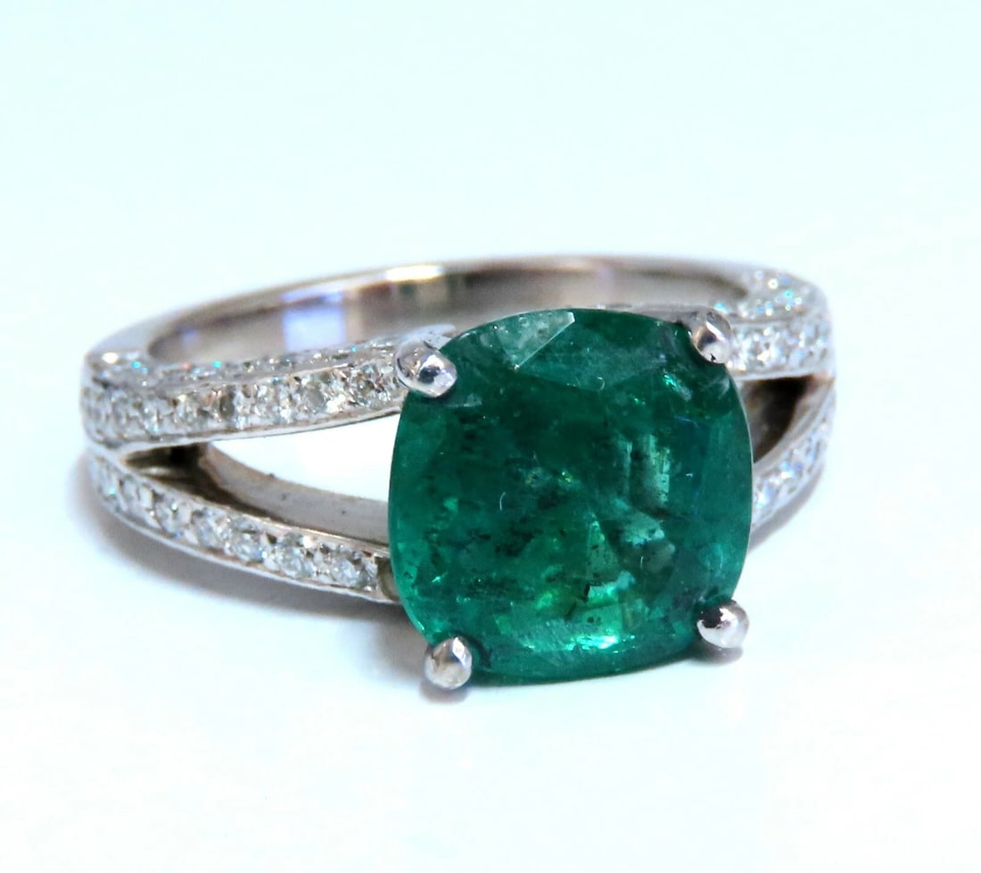 5.30ct Natural Cushion Emerald Diamonds Ring Platinum Split Shank Fine Green *v - 3
