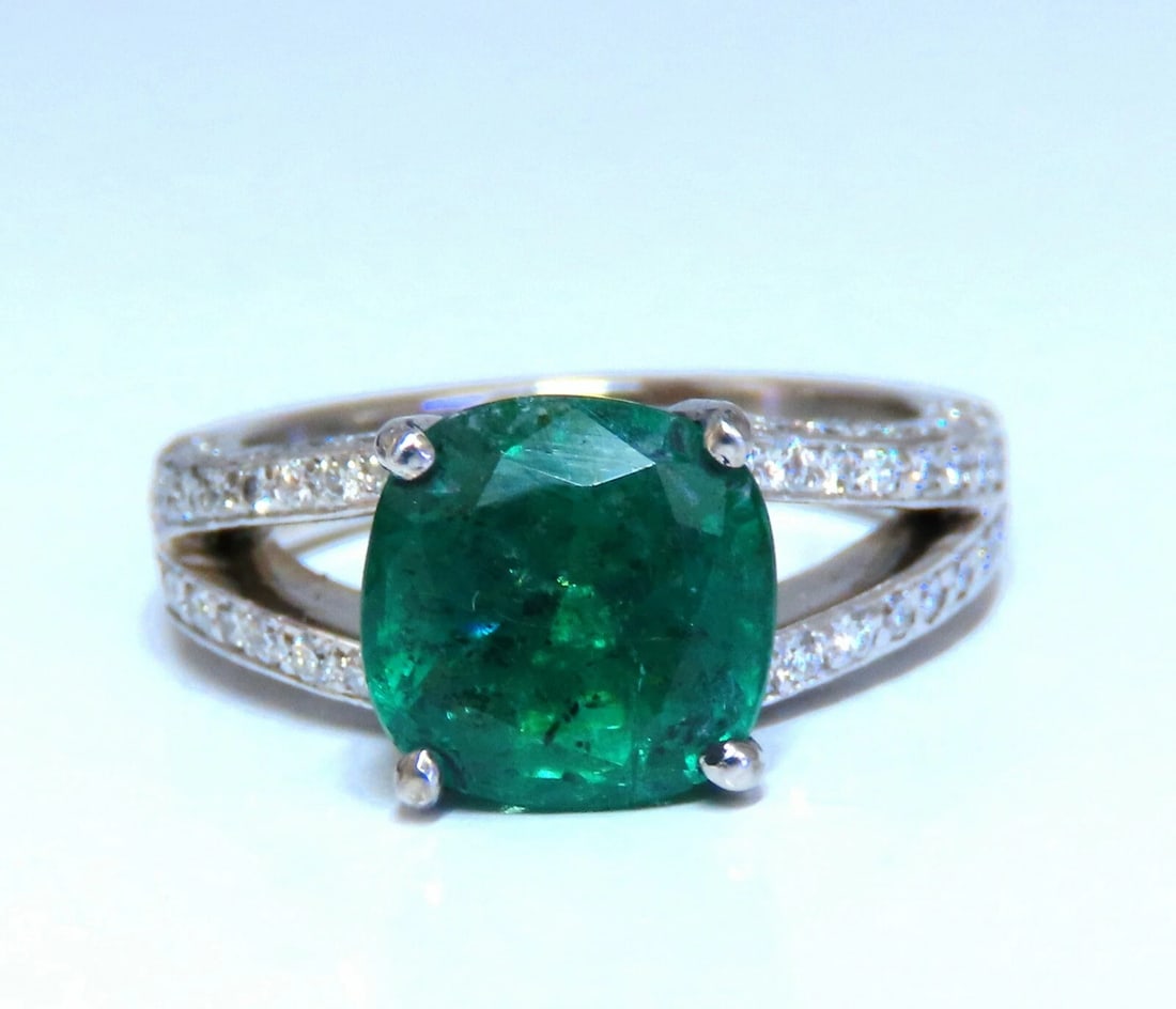 5.30ct Natural Cushion Emerald Diamonds Ring Platinum Split Shank Fine Green *v - 4