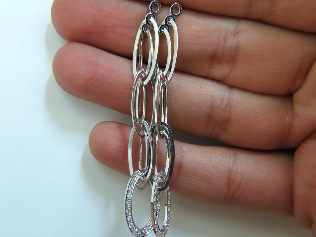 14KT GOLD .46CT ELONGATED OVALS DIAMOND DANGLE EARRINGS HINGED** - 10
