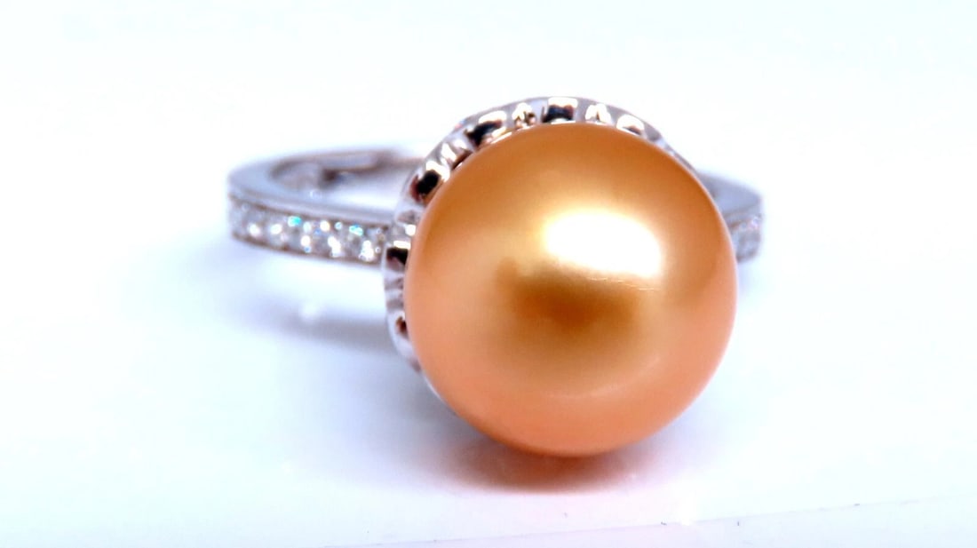 10.3mm Natural Golden South Seas Pearl Diamonds Rings 14kt** - 3