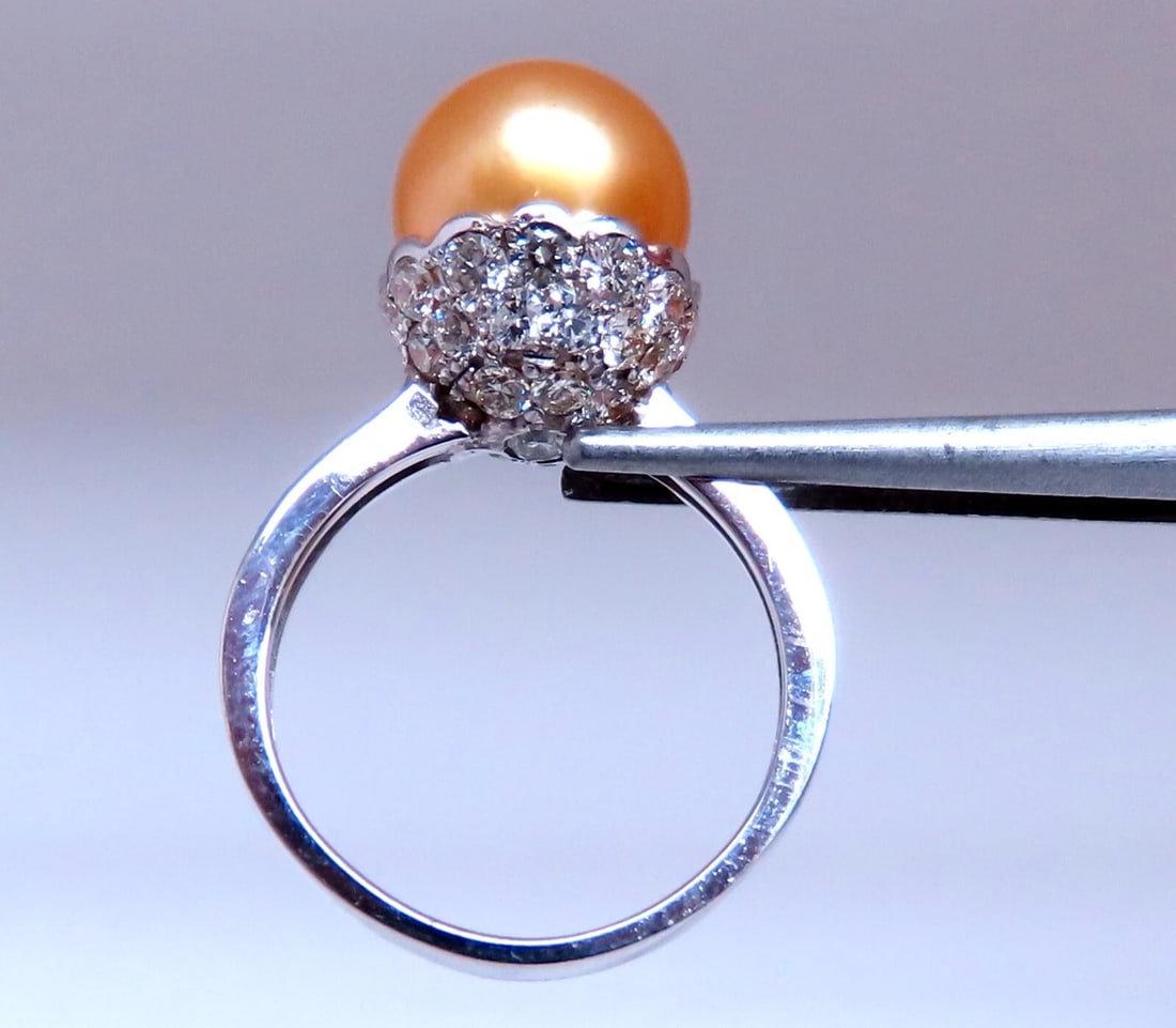 10.3mm Natural Golden South Seas Pearl Diamonds Rings 14kt** - 4