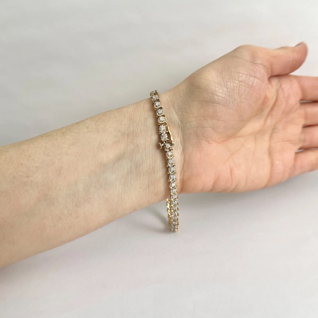Vintage Two-Tone S-Link Diamond Tennis Bracelet 14K Yellow Gold, 7.86 Grams - 6