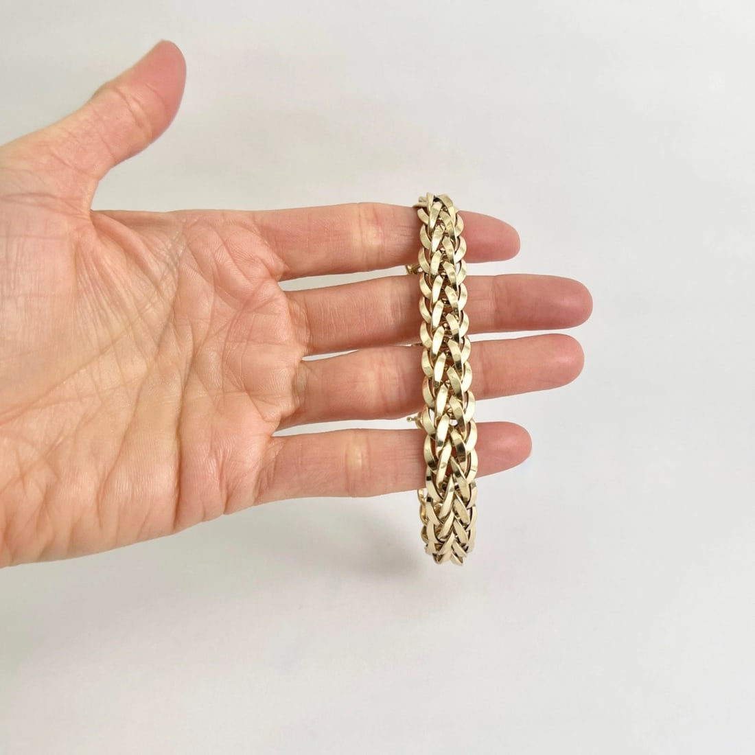 Vintage 1950's Wide Woven Wheat Chain Bracelet 14K Yellow Gold, 8 Inch, 12.27 Gr - 3