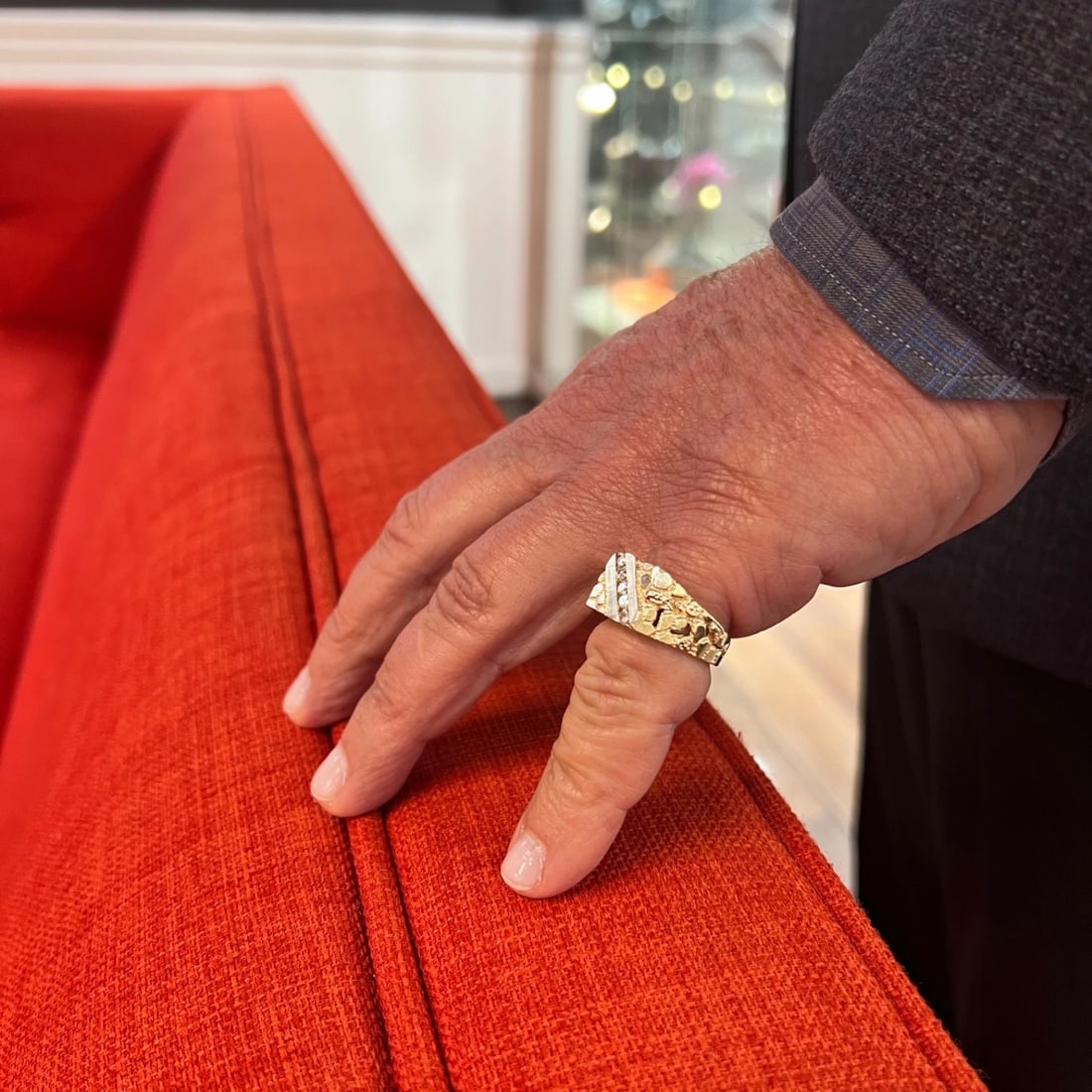 Vintage 1980's Men's Diamond Flat Top Nugget Ring 14K Yellow Gold, 9.38 Grams - 5