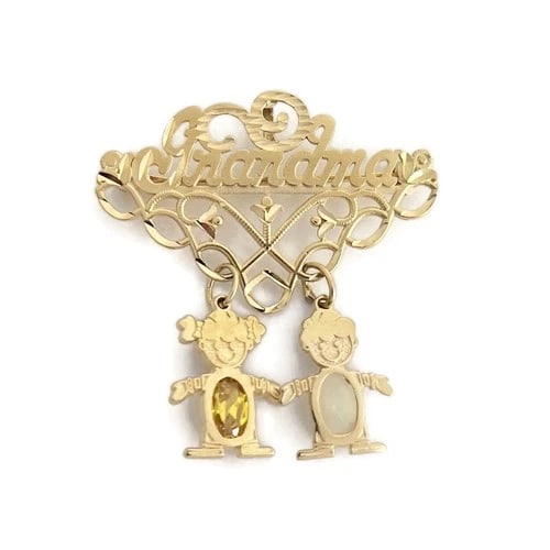 Vintage Grandma Kids Grandkids Family Brooch Pin 14K Yellow Gold, 3.76 Grams: Vintage Grandma Kids Grandkids Family Brooch Pin 14K Yellow Gold, 3.76 Grams This is a lovely one-of-a-kind brooch. Please let us know if you have any questions. Gemstones: 1 oval opal; 1 oval yellow 