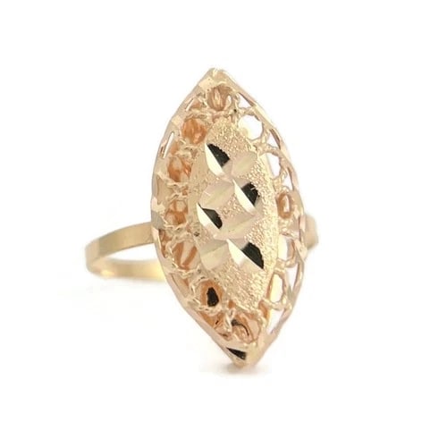 Vintage Filigree Pointed Navette Statement Ring 14K Rose Yellow Gold, 1.37 Grams: Vintage Filigree Pointed Navette Statement Ring 14K Rose Yellow Gold, 1.37 Grams Make a statement with this unique ring! Please let us know if you have any questions. Metal: 14K rose yellow gold (look