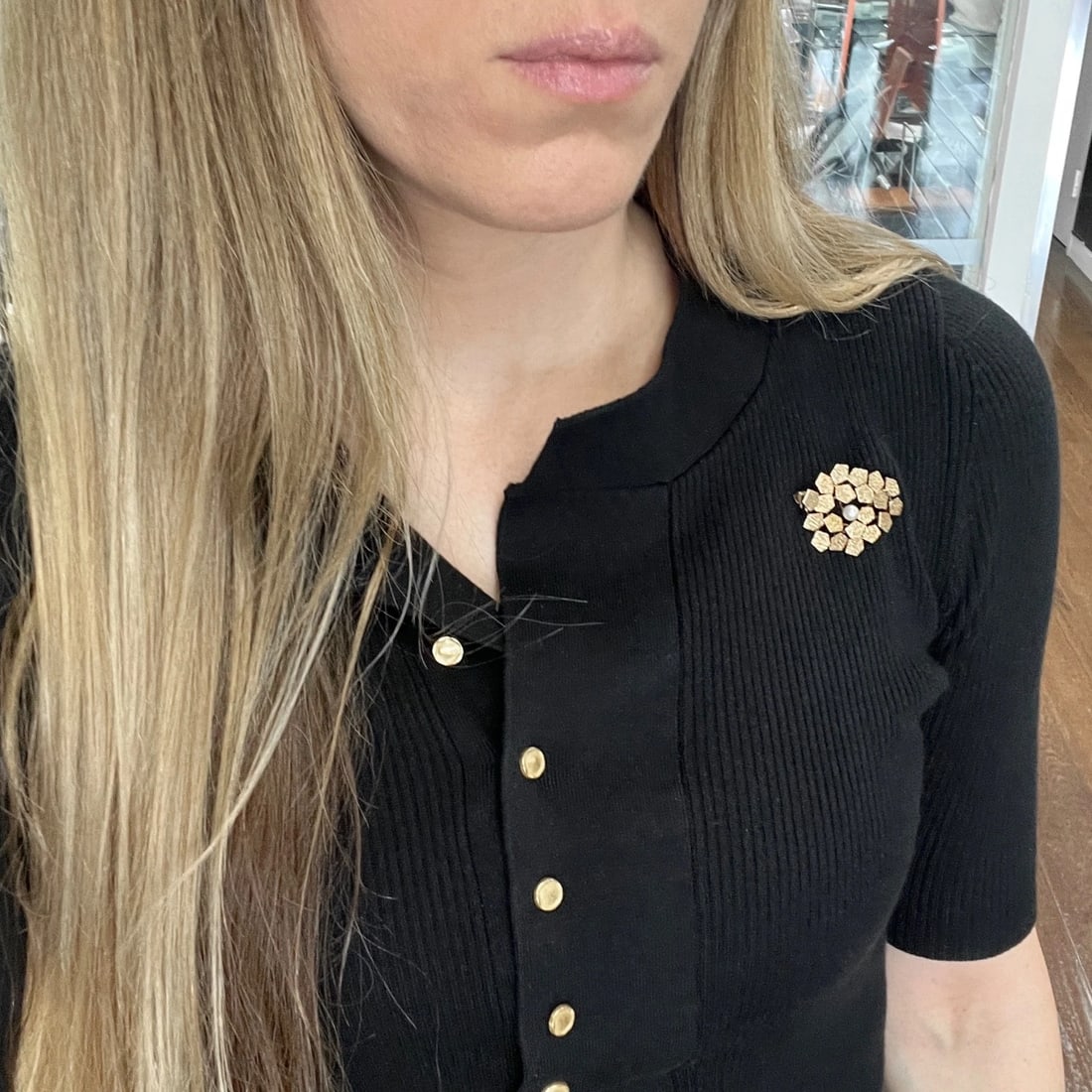 Vintage 1960's Asymmetrical Pearl Brooch Pin 14K Yellow Gold, 7.37 Grams - 4