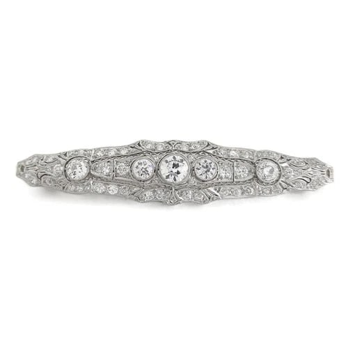Antique Edwardian Long Filigree Diamond Brooch Pin Platinum, 10.23 Grams: Antique Edwardian Long Filigree Diamond Brooch Pin Platinum, 10.23 Grams This is a lovely one-of-a-kind brooch. Please let us know if you have any questions. Circa: 1901-1914, Edwardian Diamonds: 2.13