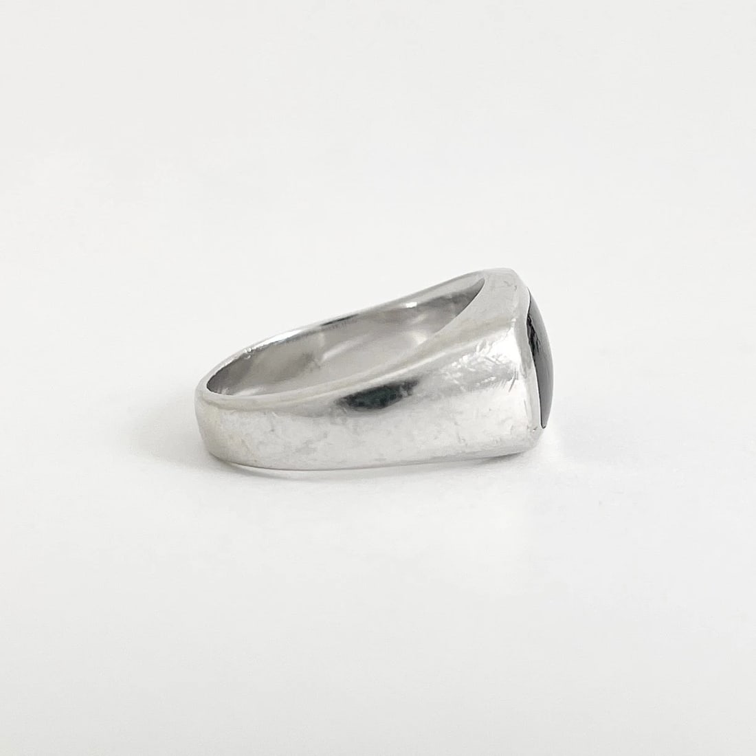 Vintage 1970's Men's Black Onyx Signet Ring 14K White Gold, Size 10.75, 12.78 Gr - 6