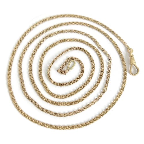 Antique Victorian Long Guard Chain Necklace 15K 13K Yellow Gold, 12.80 Grams: Antique Victorian Long Guard Chain Necklace 15K 13K Yellow Gold, 12.80 Grams This is a gorgeous antique necklace! Please let us know if you have any questions. Circa: Late Victorian, 1885 - 1901 Metal
