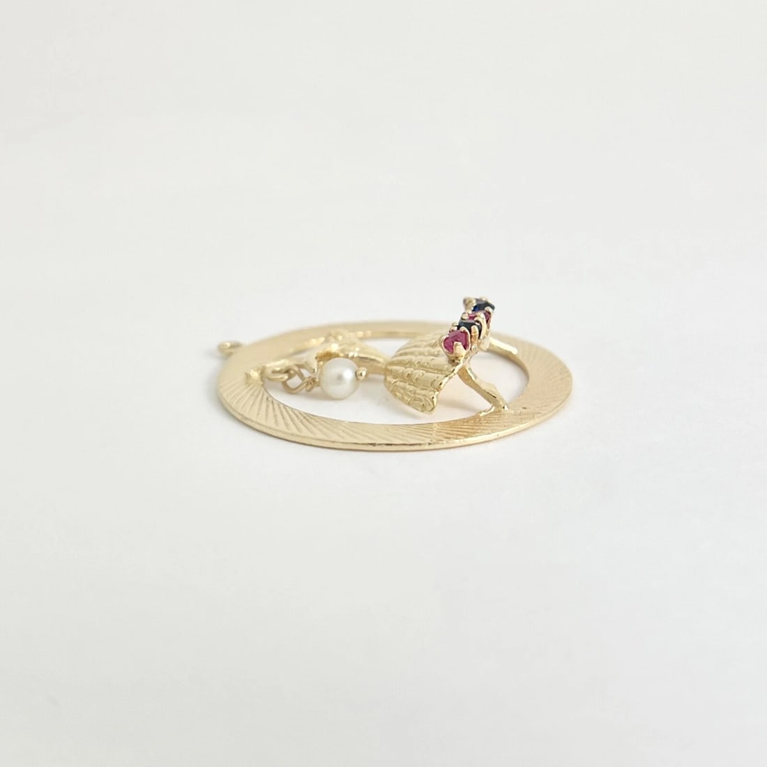 Vintage 1950's Pearl Ruby Sapphire Dancing Lady Charm 14K Yellow Gold, 8.22 Gr - 6