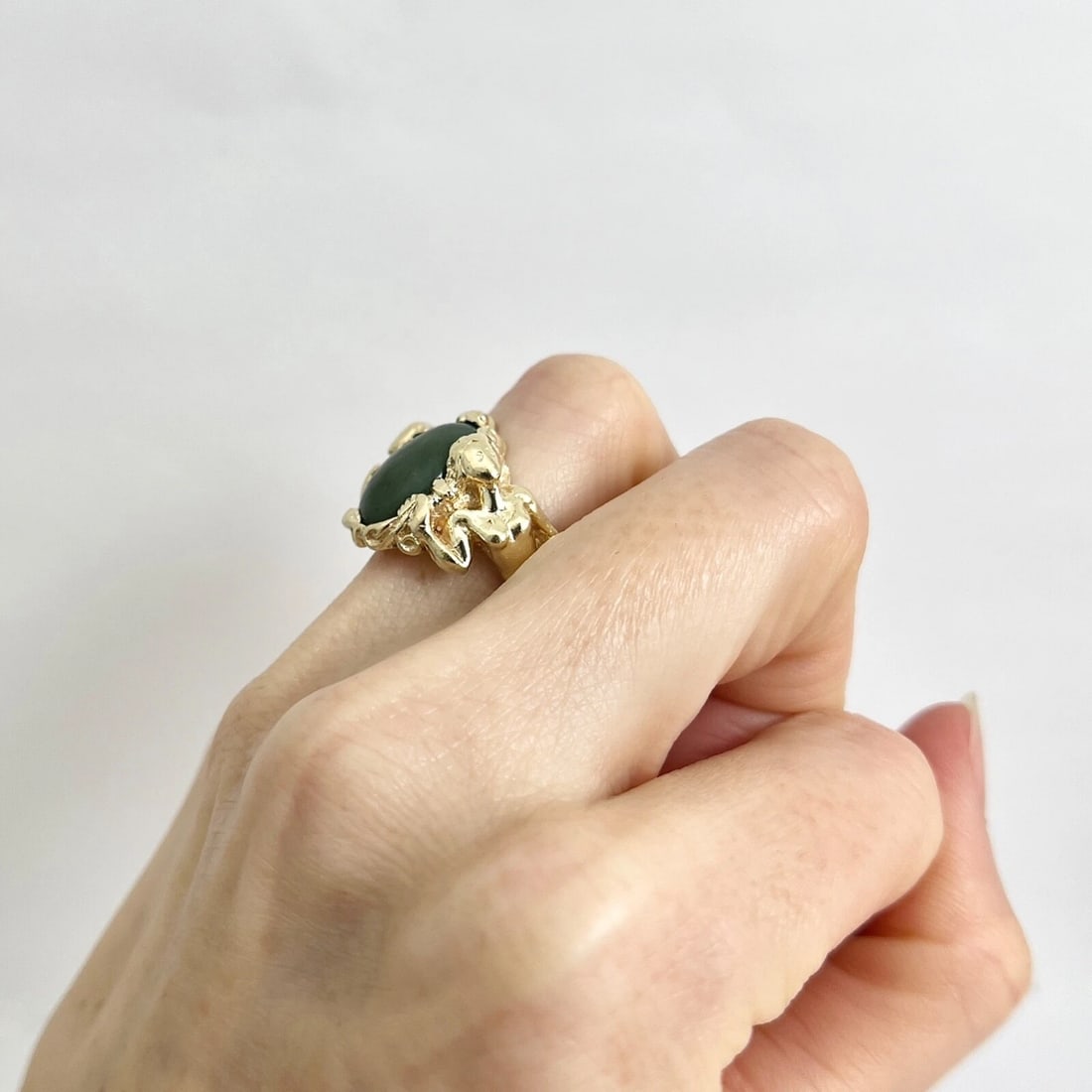 Antique Art Nouveau Jade Woman Female Figure Form Ring 14K Yellow Gold, 11.44 Gr - 3