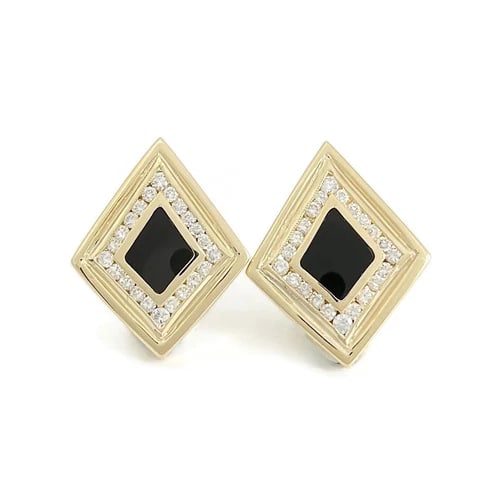 Vintage Geometric Black Onyx Diamond Drop Earrings 14K Yellow Gold, 9.82 Gram: Vintage Geometric Black Onyx Diamond Drop Earrings 14K Yellow Gold, 9.82 Gram These are beautiful earrings that will look great on any ears. Please let us know if you have any questions. Gemstones: 2