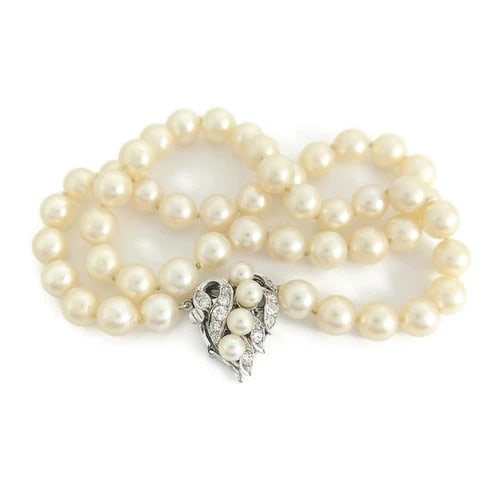 Art Nouveau Japanese Pearl Diamond Necklace 14K White Gold Clasp , 35.34 Gr (1 of 7)