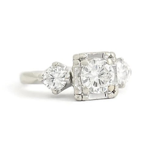 Vintage 1950's 1960's Diamond Engagement Ring 14K White Gold, .77 CTW, 2.89 Gr (1 of 7)