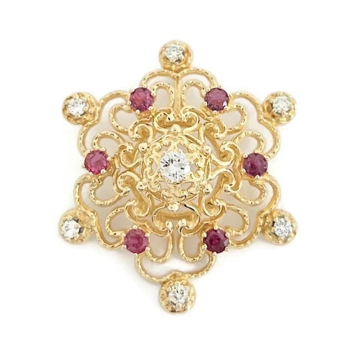 Vintage 1960's Ruby Diamond Filigree Necklace Pendant 14K Yellow Gold 6.97 Gr: Vintage 1960's Ruby Diamond Filigree Necklace Pendant 14K Yellow Gold 6.97 Gr This is a lovely pendant that can be worn on the necklace chain of your choice. Please let us know if you have any questio