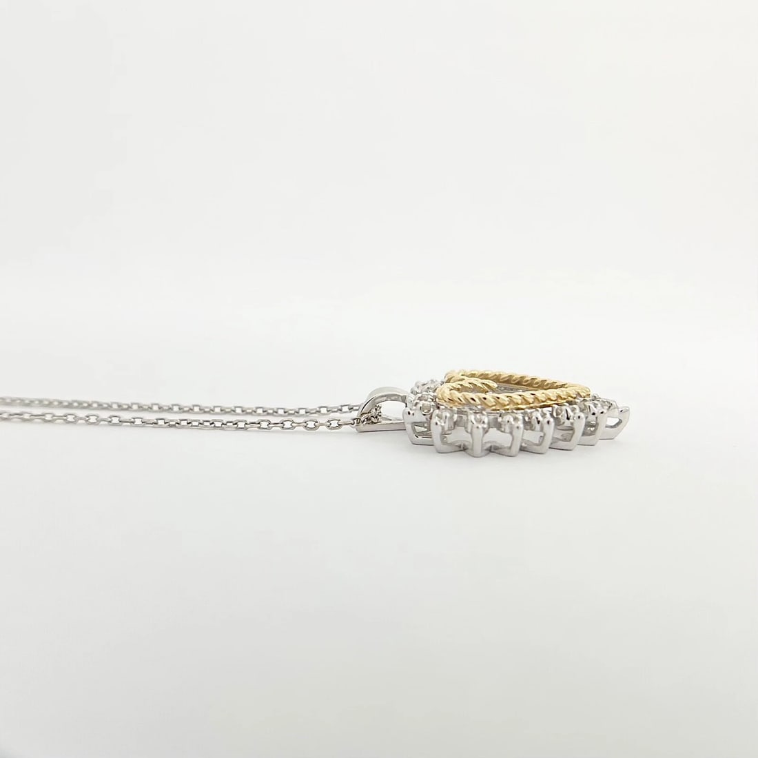 Vintage Two-Tone Diamond Heart Pendant Necklace 14K White Gold, 5.60 Grams - 6