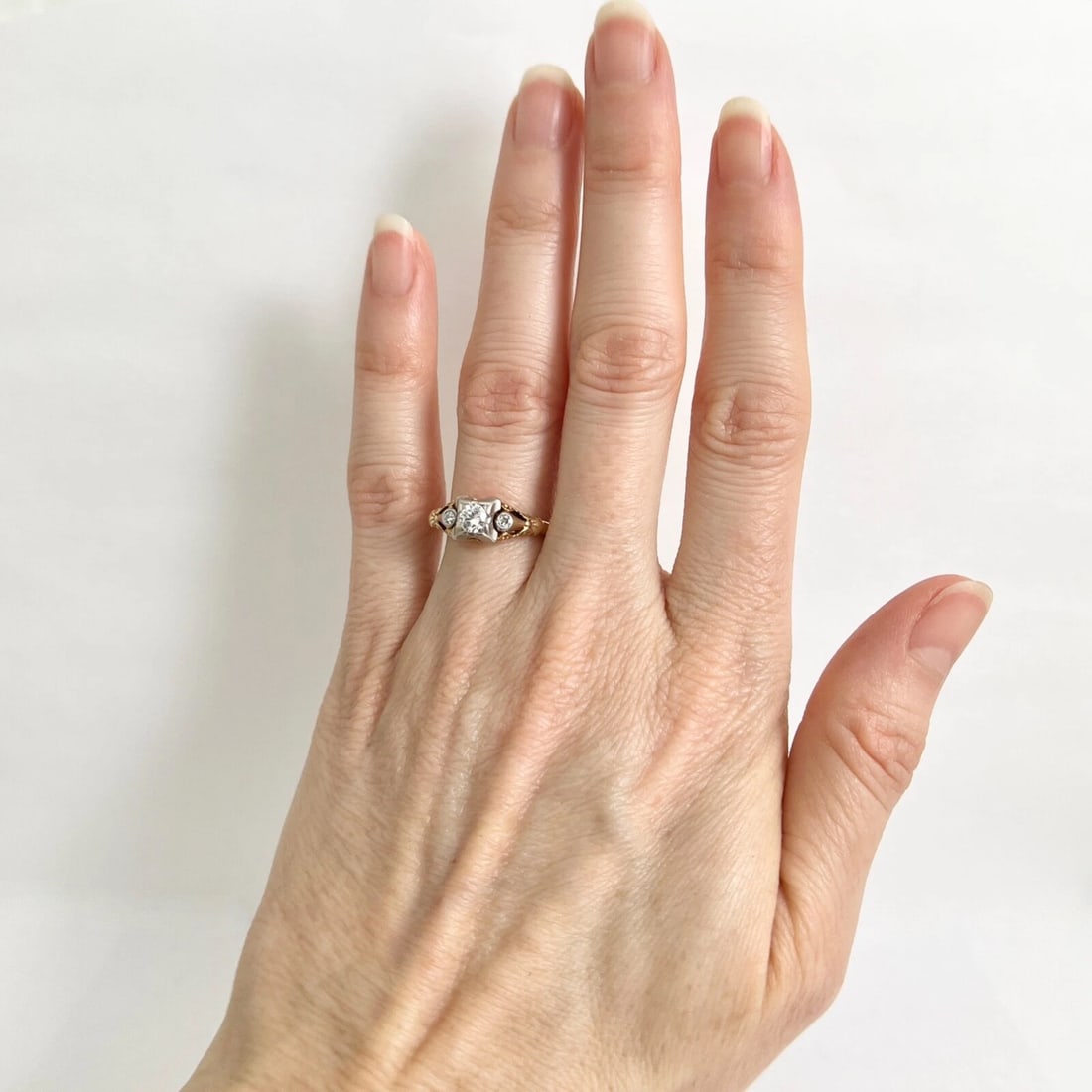 Vintage 1940's Two-Tone Diamond Engagement Ring 14K Yellow Gold 1.68 Grams - 5
