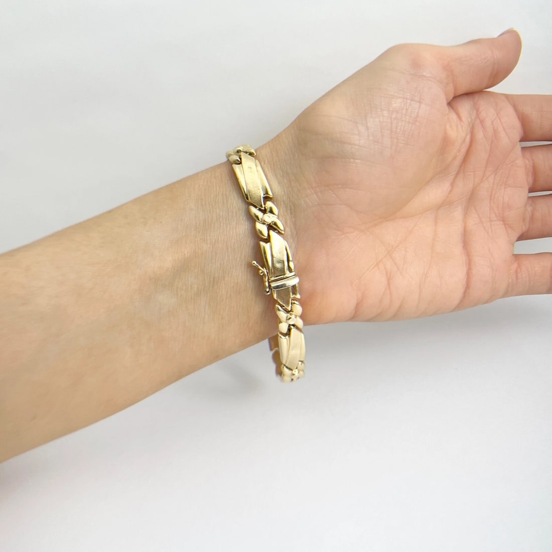 Vintage Geometric Chain Link Bracelet 14K Yellow Gold, 7 Inches, 10.36 Grams - 6