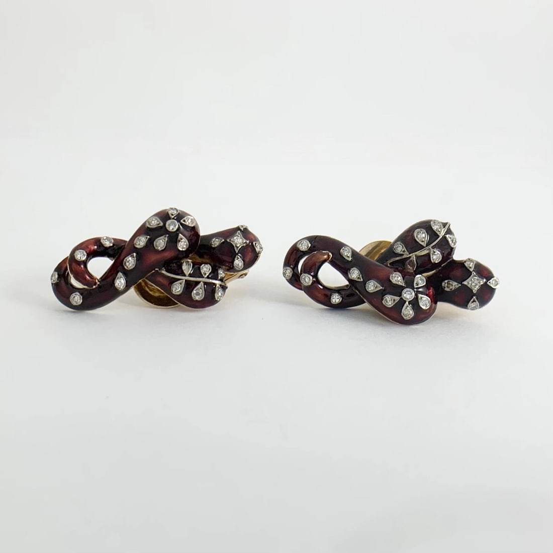 Vintage 1950's Red Enamel Diamond Drop Earrings 18K Yellow Gold 20.18 Grams - 6