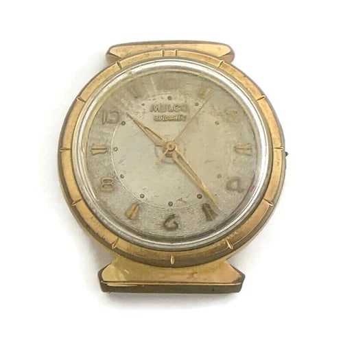 Antique Mulco Yellow Gold-Plated Stainless Steel Watch, 33 mm, 35.65 Gr: Antique Mulco Yellow Gold-Plated Stainless Steel Watch, 33 mm, 35.65 Gr This is a very unique antique watch. Please let us know if you have any questions. Brand: Mulco Metal: gold plated over