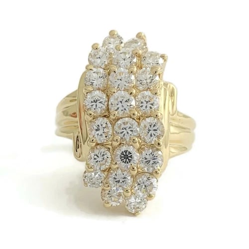 Vintage CZ Cubic Zirconia Long Cluster Cocktail Ring 14K Yellow Gold, 7.44 Gr: Vintage CZ Cubic Zirconia Long Cluster Cocktail Ring 14K Yellow Gold, 7.44 Gr This is a beautiful and unique ring! Please let us know if you have any questions. Gemstones: 22 round cubic zirconia, 1.1