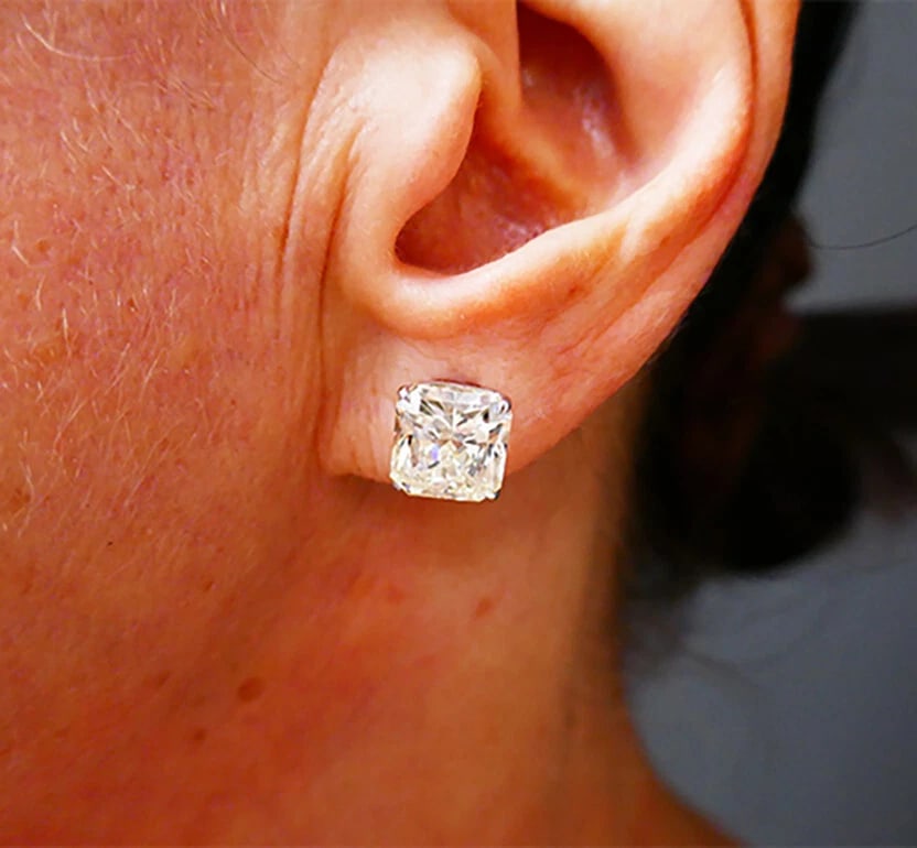 Diamond Stud EARRINGS 14k White Gold Over 5-ct Each GIA Reports Estate Jewelry - 3