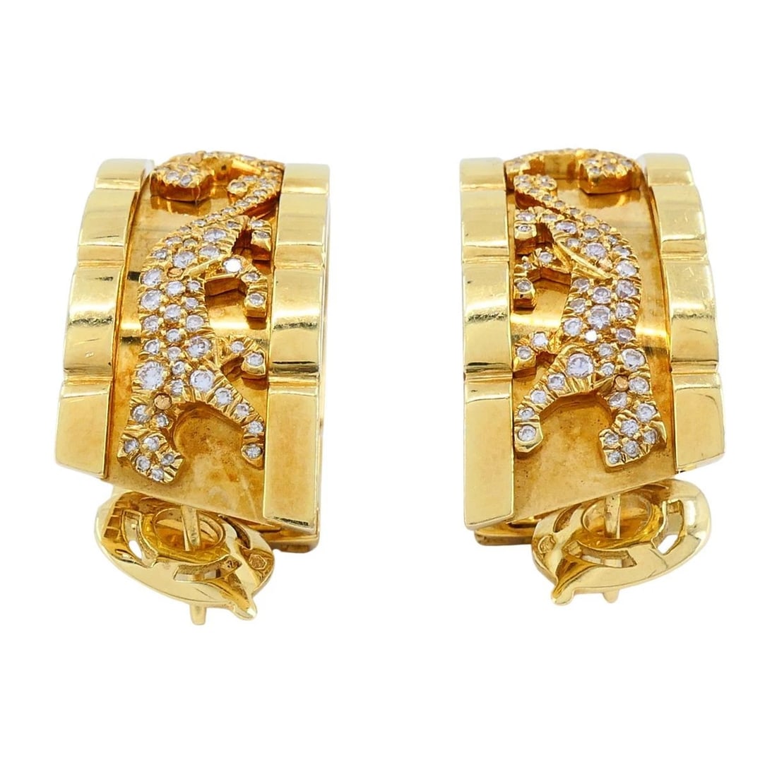 Vintage Cartier Walking Panthere 18k Gold Diamond Hoop Earrings - 7