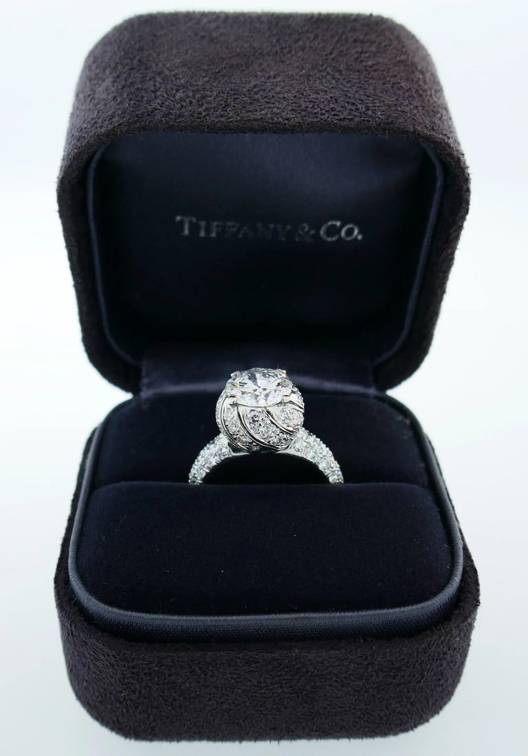 Tiffany & Co Schlumberger Diamond Platinum Buds RING 1.63ct E VS2 GIA Engagement - 3