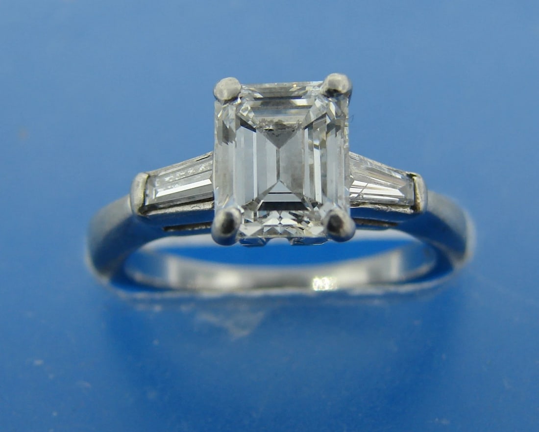 1.02 ct EMERALD CUT DIAMOND H, IF GIA PLATINUM ENGAGEMENT RING WEDDING BAND - 2