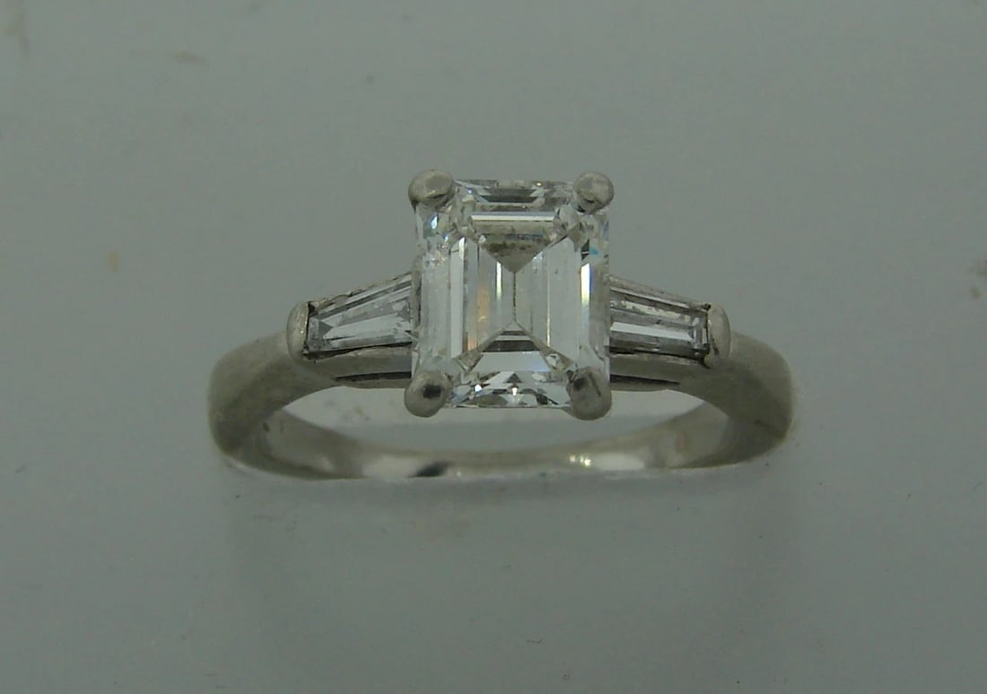 1.02 ct EMERALD CUT DIAMOND H, IF GIA PLATINUM ENGAGEMENT RING WEDDING BAND - 3