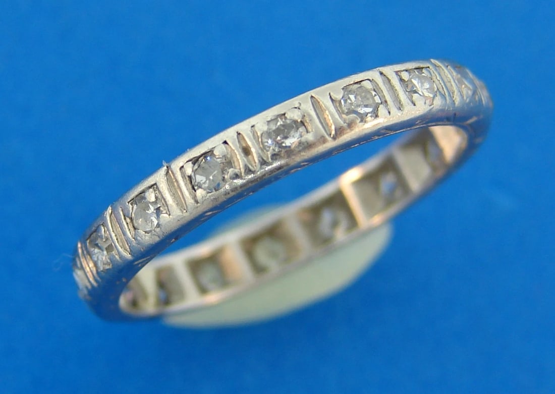 Diamond Platinum ETERNITY BAND Ring Size 4.5 Sizable Classy Timeless Art Deco - 2