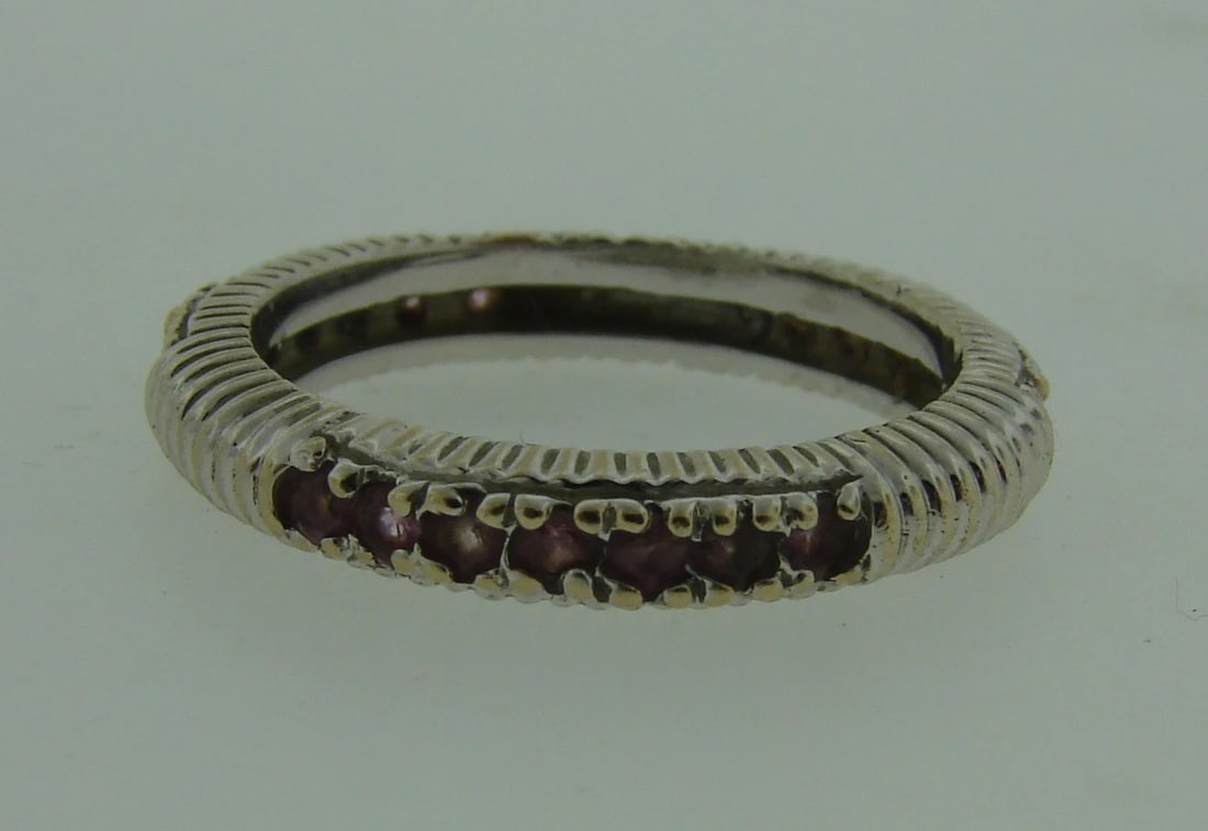 Gorgeous PINK SAPPHIRE WHITE GOLD BAND RING Stackable Non-Traditional Wedding - 3