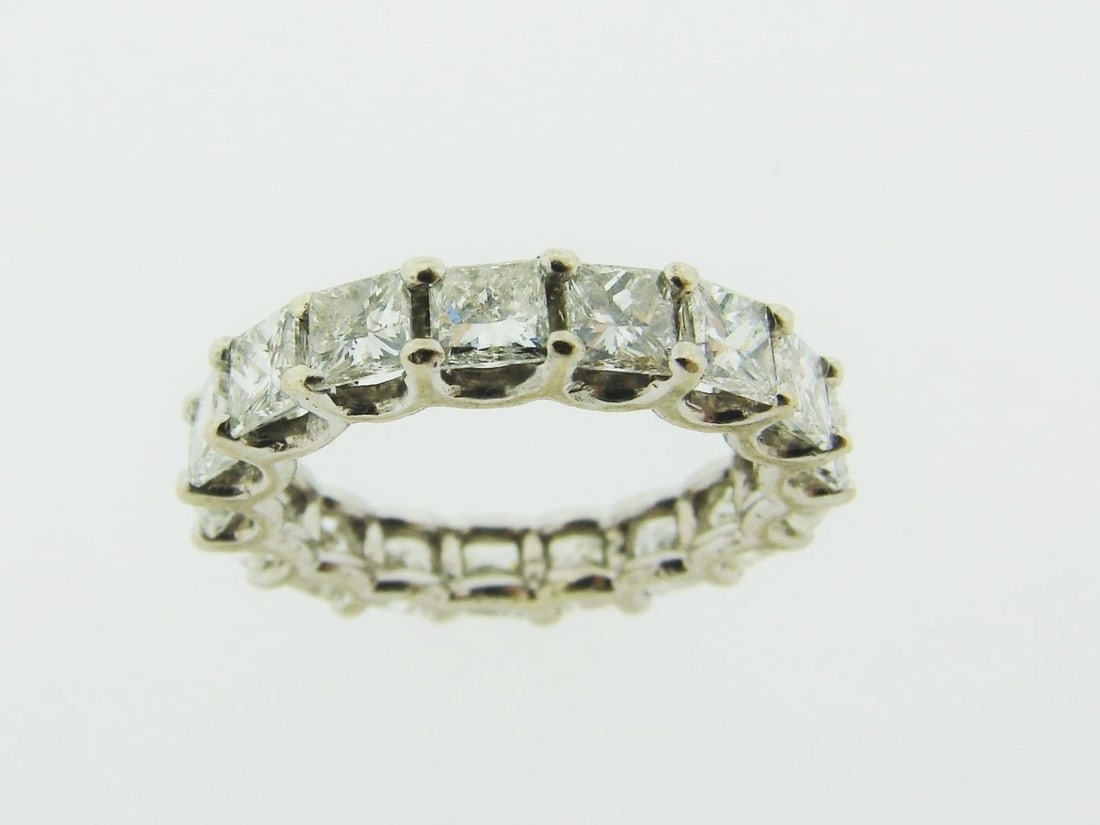 ETERNITY BAND 14K WHITE GOLD 3.20CTS PRINCESS CUT DIAMOND RING - 4